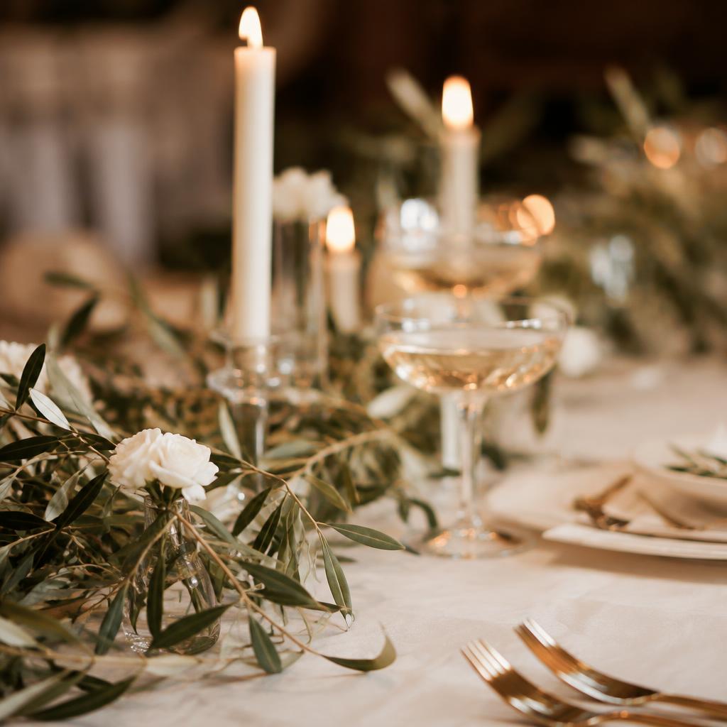Olive branches on ivory linen