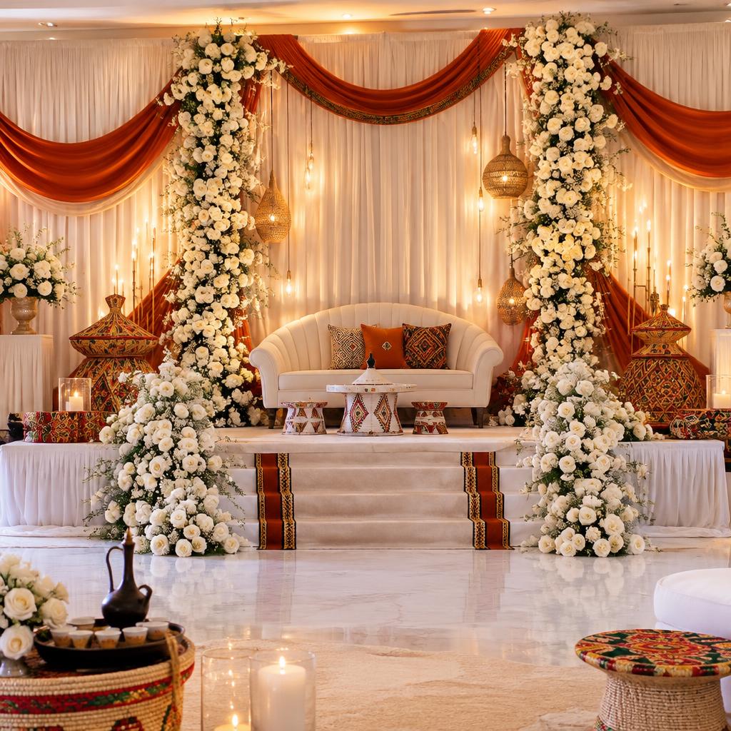Bridal stage with white roses